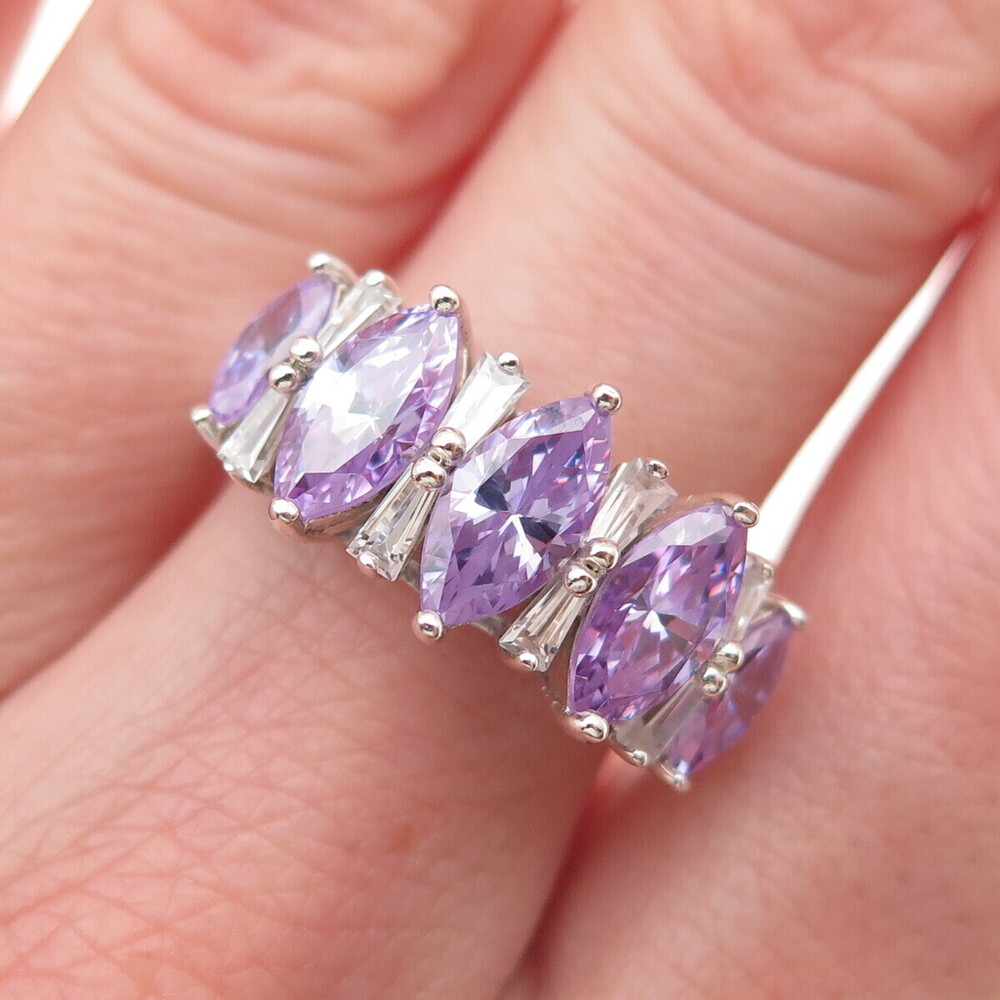 925 Sterling Silver Purple & White C Z Ring Size 7